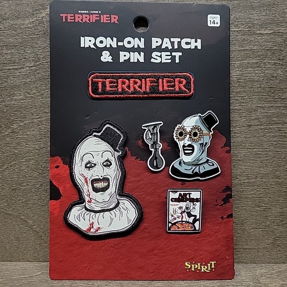 Damien Leone's Terrifier Iron-On Patch & Pin Set - Spirit Halloween Exclusive
